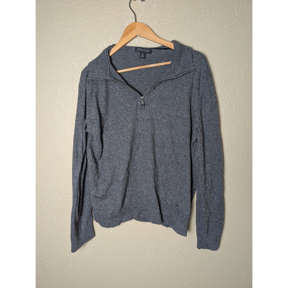 Banana Republic Sweater Mens XL Gray 1/4 Zip Pima Cotton Cashmere Pullover